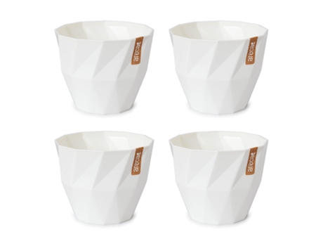 Set de 4 Macetas Redondas Decorativas 15 cm con Textura. Blanco Roto ARECA