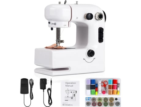 Máquina de Coser Mini con Juego de Accesorios de Costura, Ligera, Pedal, Dos Modos de Costura, Adecuada para Uso Doméstico (Blanca) BISBISOUS