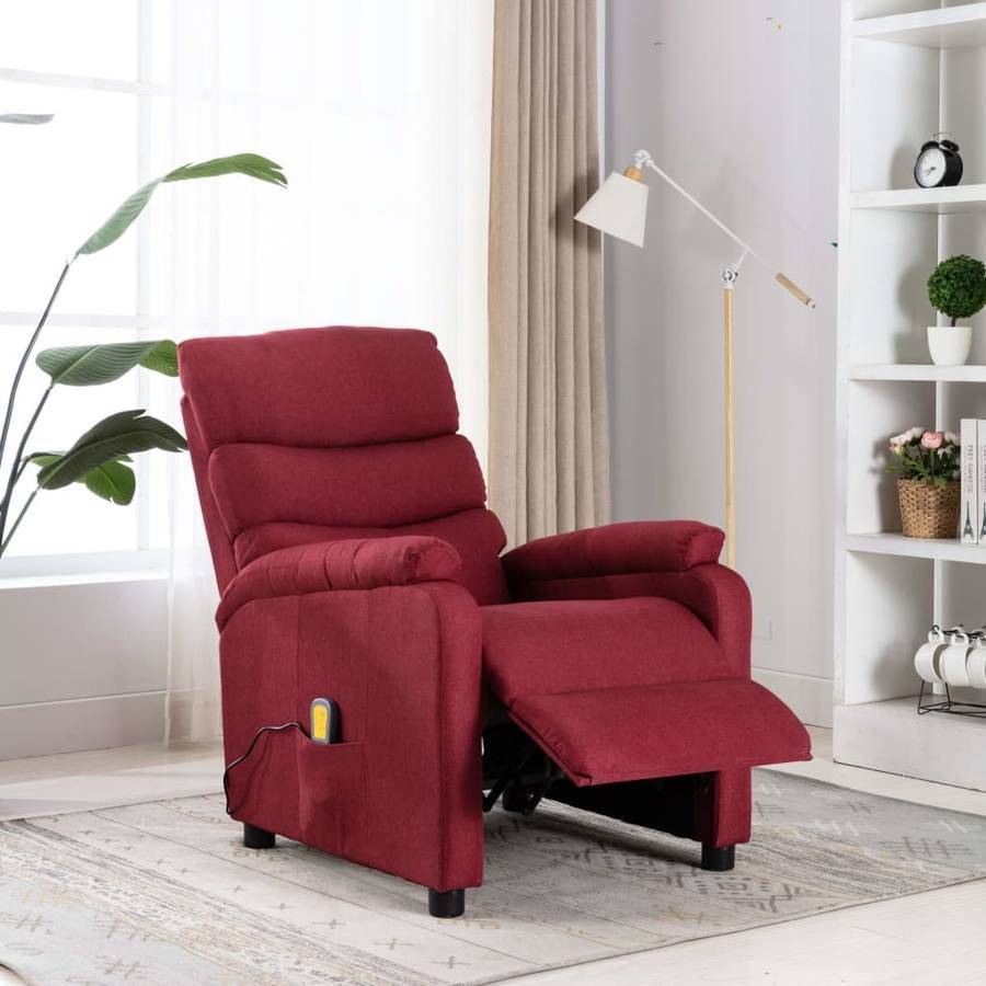 Reclinable Vidaxl De masaje tela rojo vino tinto