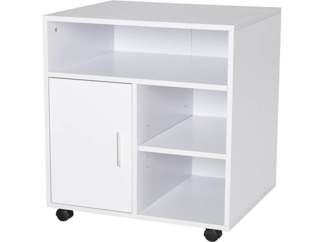 Homcom Soporte Para impresora multifuncional armario de oficina con estante puerta ruedas espacio amplio almacenaje 60x50x655 cm blanco gabinete 924012wt 60x50x65.5cm