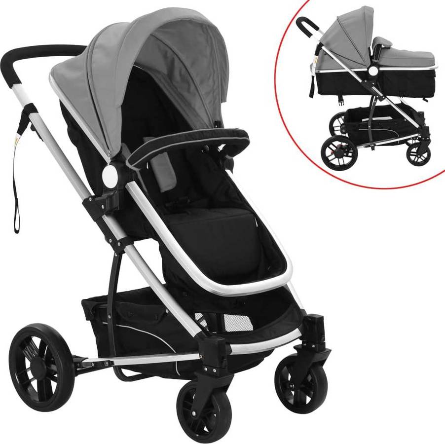 Carrito de Bebé Duo VIDAXL 2 In 1 Gris y Negro