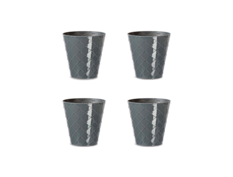 Palm Set de 4 Macetas Redondas Decorativas 9.5 cm con Textura. Gris ARECA