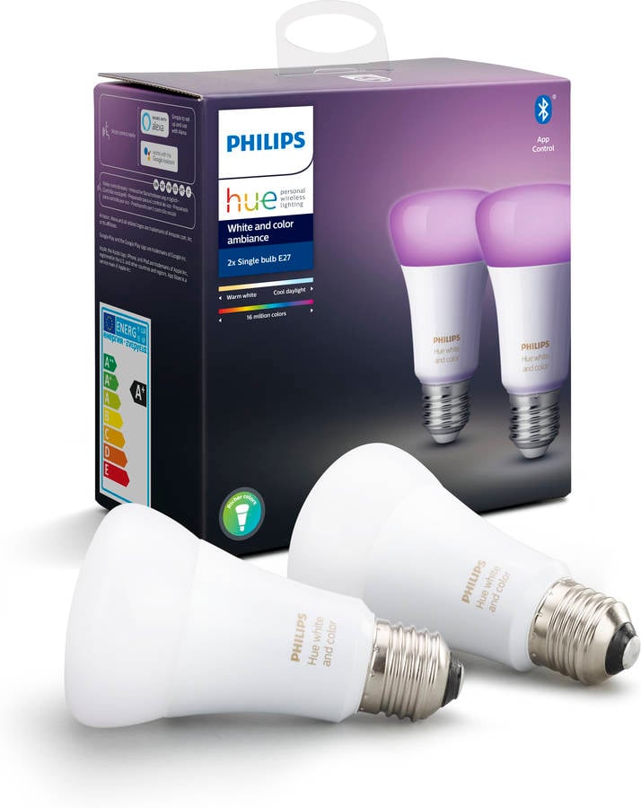 Kit 2 Bombillas Inteligentes PHILIPS HUE  (E27 - Blanco y color)