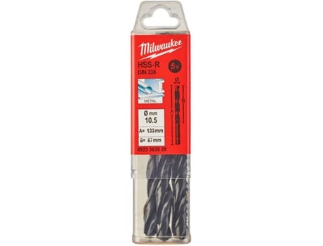 Paquetes de Broca para Metal Estampadas MILWAUKEE - DIN 338 - HSSR 10.5 x 133 - 5 pcs