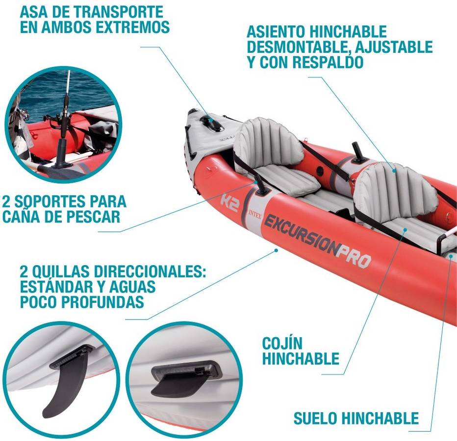 Kayak hinchable INTEX K1 Excursion Pro 1 remo + hinchador