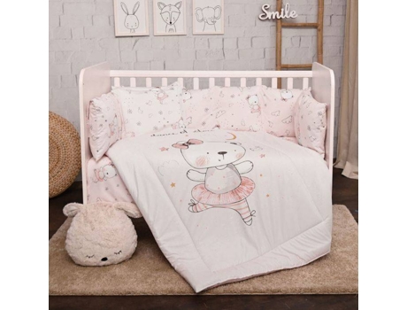 Juego de Textil de Cama LORELLI LILY Ranforce Pink Ballerina Bear (4 Piezas)