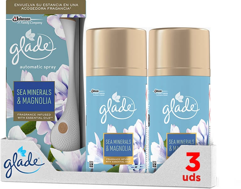 Glade Ambientador Pack difusor 3 recambios 60 de fragancia sea minerals magnolia