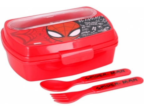 Sandwichera Rectangular Con cubiertos spiderman urban web lonchera rojo 6 x 16 14