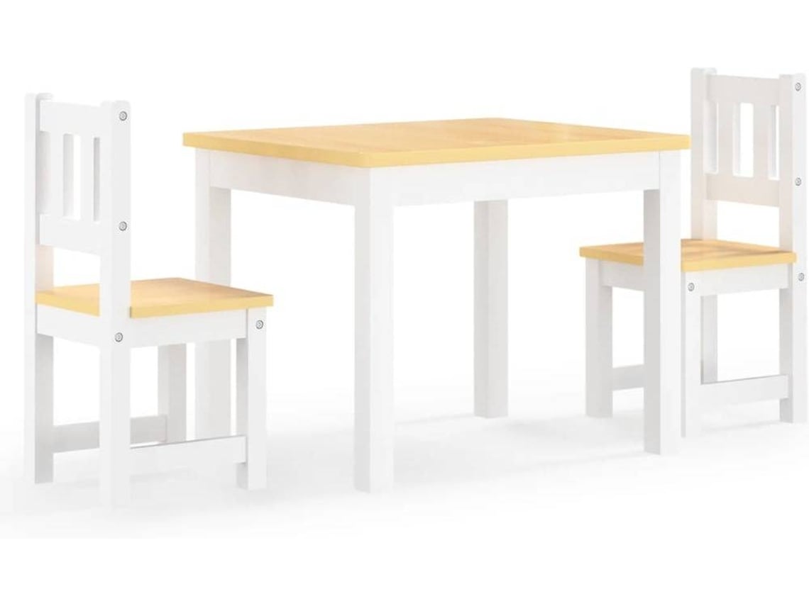 vidaXL Mesa y silla infantil 3 pzas MDF blanco y beige