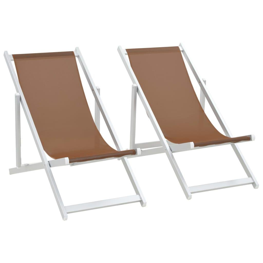 Vidaxl 2x Sillas de playa plegables aluminio textilene asiento taburete conjunto 2 y