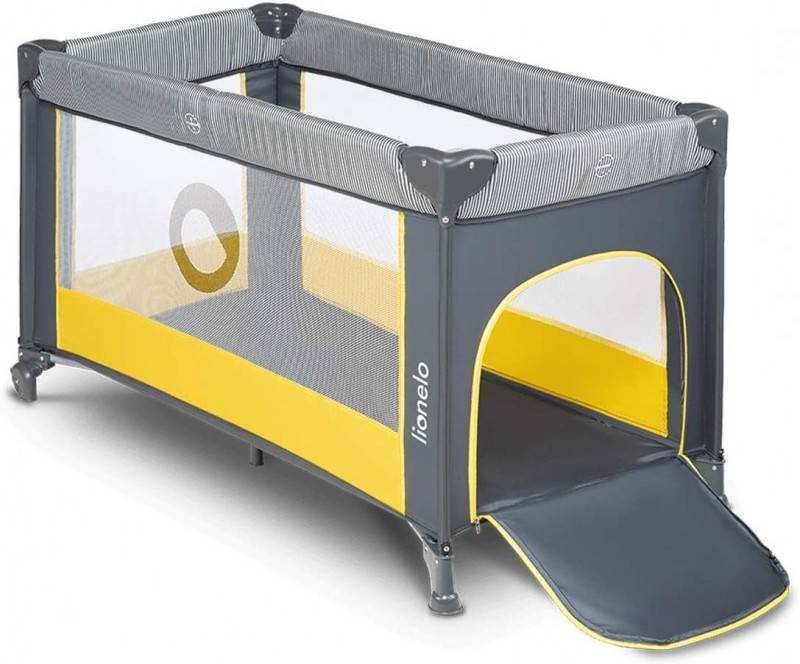 Lionelo Stefi Cuna bebe parque infantil apertura lateral colchoneta contra el plegado lockguard lados de tela viaje amarillo y gris