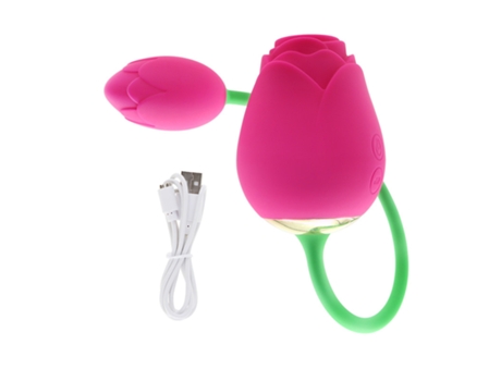 Vibrador de lengua de succión de rosa de dos cabezas para mujer (rosa) VEANXIN