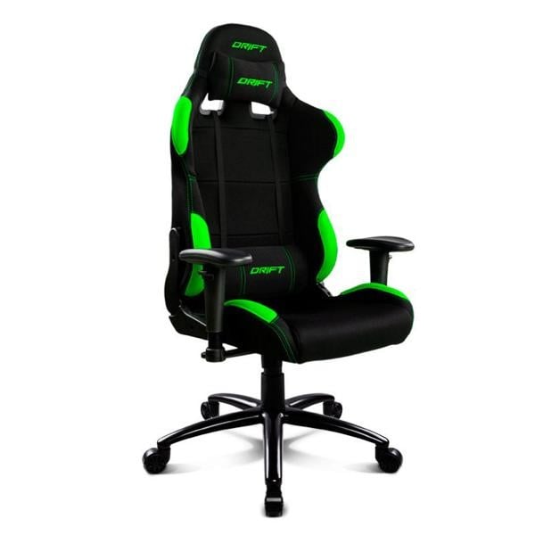 Silla Gaming DRIFT DR100 (Hasta 150 kg - Elevador a Gas Clase 4 - Negro y Verde)