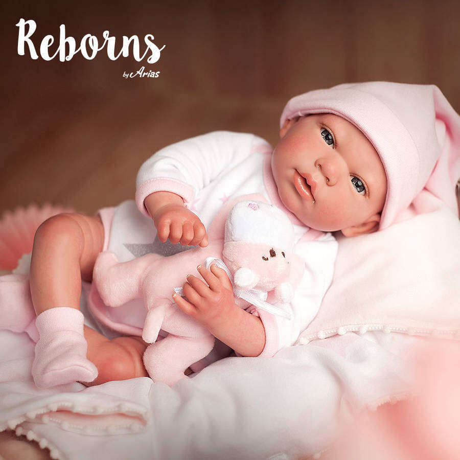 Muñeco ARIAS Arias Reborns 40 cm Gala con Manta y Peluche (Edad Mínima: 3 Años - 46,5 x 21,5 x 30 cm)