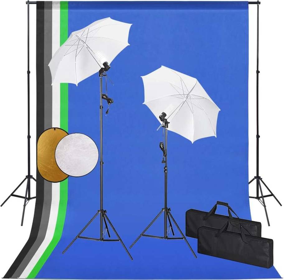 Kit Iluminación de Estudio VIDAXL con Sombrillas, Fondo y Reflector