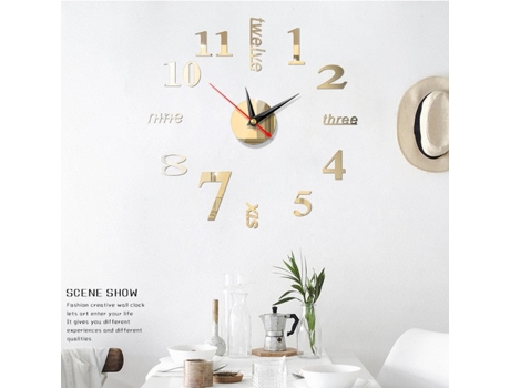 Etiqueta engomada del reloj de pared del espejo de acrílico 3d diy - oro claro / 40x40cmOro Claro / 40x40cm SLOWMOOSE