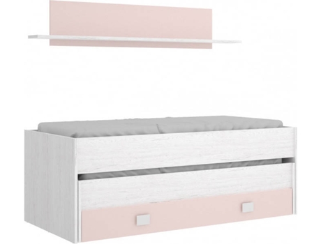 Cama Nido Ocean con estante artic rosa doble dkit 03k4041829 blanco y madera metal 74 x 200 99