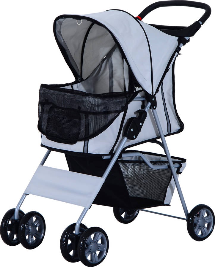 Carrito para Perros y Gatos PAWHUT Pegable (Blanco - 75x45x97cm - Nylon - Hasta: 15 Kg - S - Porte Pequeño)