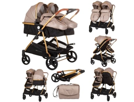 Carrito de bebé gemelar DÚO SMART golden beige CHIPOLINO