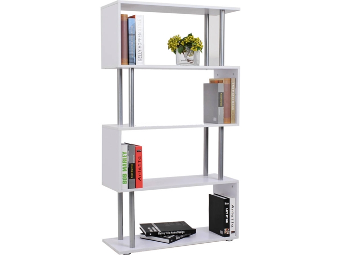 Homcom Libreria 145x80x30cm madera y metal muebles oficina estanteria blanco 020599 145 80 30