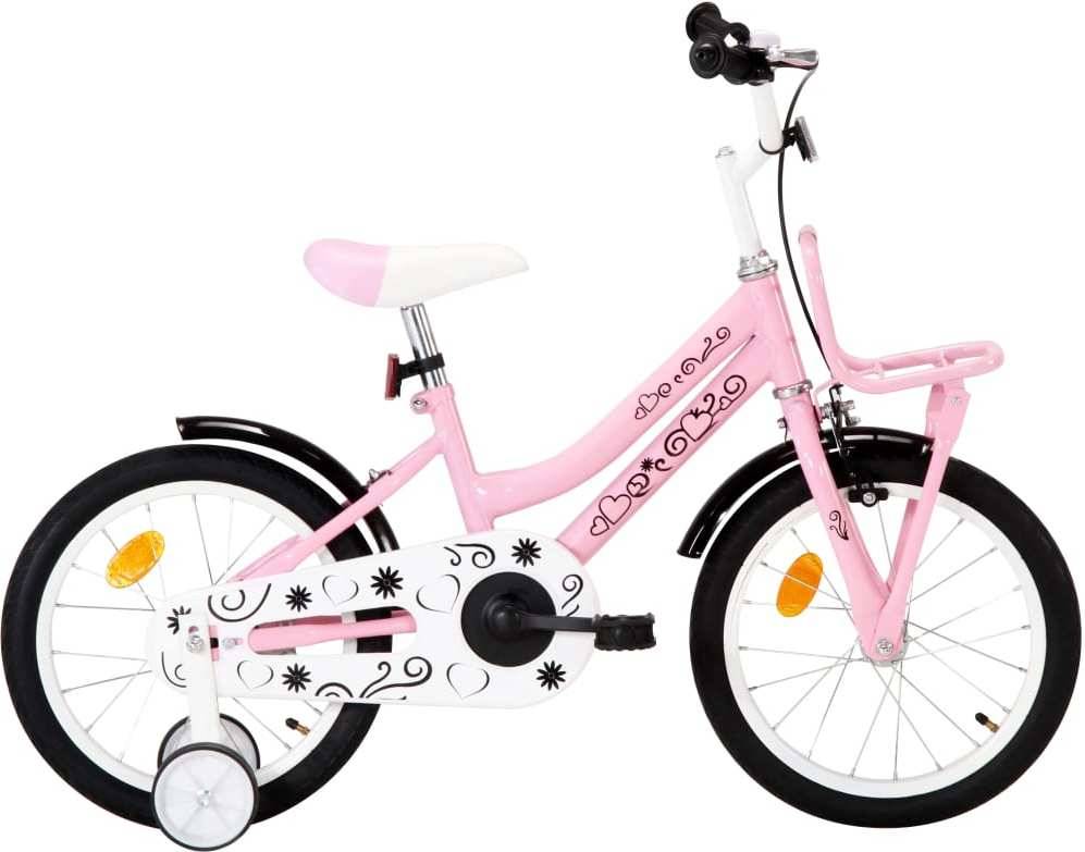 Bicicleta Niños VIDAxL con Portaequipajes Delantero 16" Blanco y Rosa