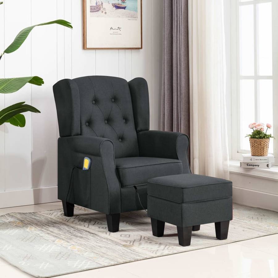 Sillón de Masaje VIDAXL con Reposapiés Tela Gris Oscuro