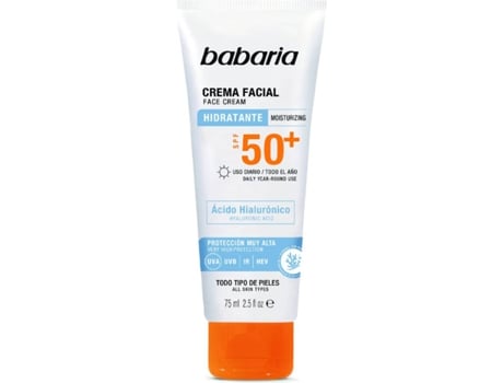 Protector Solar Facial BABARIA Crema com Ácido Hialurónico SPF 50+ (75 ml)