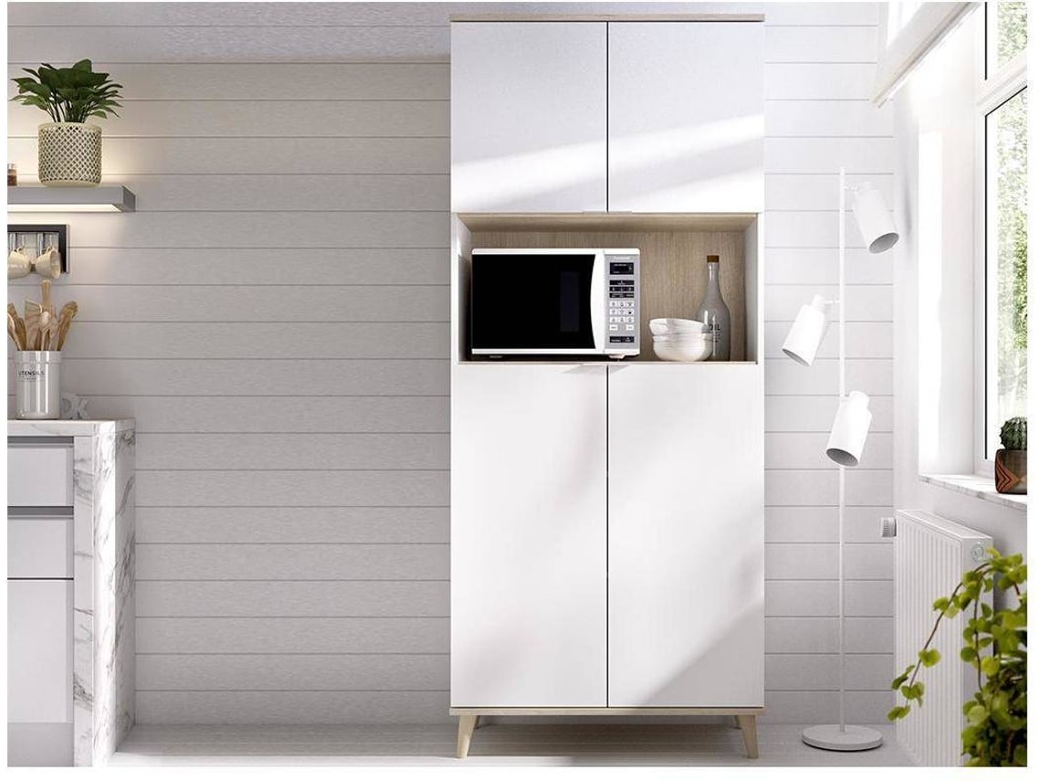 Aparador de cocina - 2 puertas 1 estante - Blanco y roble - WAJDI