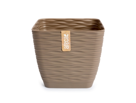 ARECA Wind - Maceta Decorativa Cuadrada 17 cm con Plato Integrado Taupe