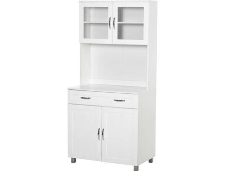 Homcom Mueble Aparador auxiliar de cocina alacena buffet armario comedor con estantes interiores ajustables y 80x48x170 cm blanco 835239 aglomeradomdfvidrio