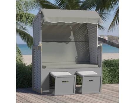 MAISON EXCLUSIVE Silla playa Strandkorb con dosel ratán sintético madera gris