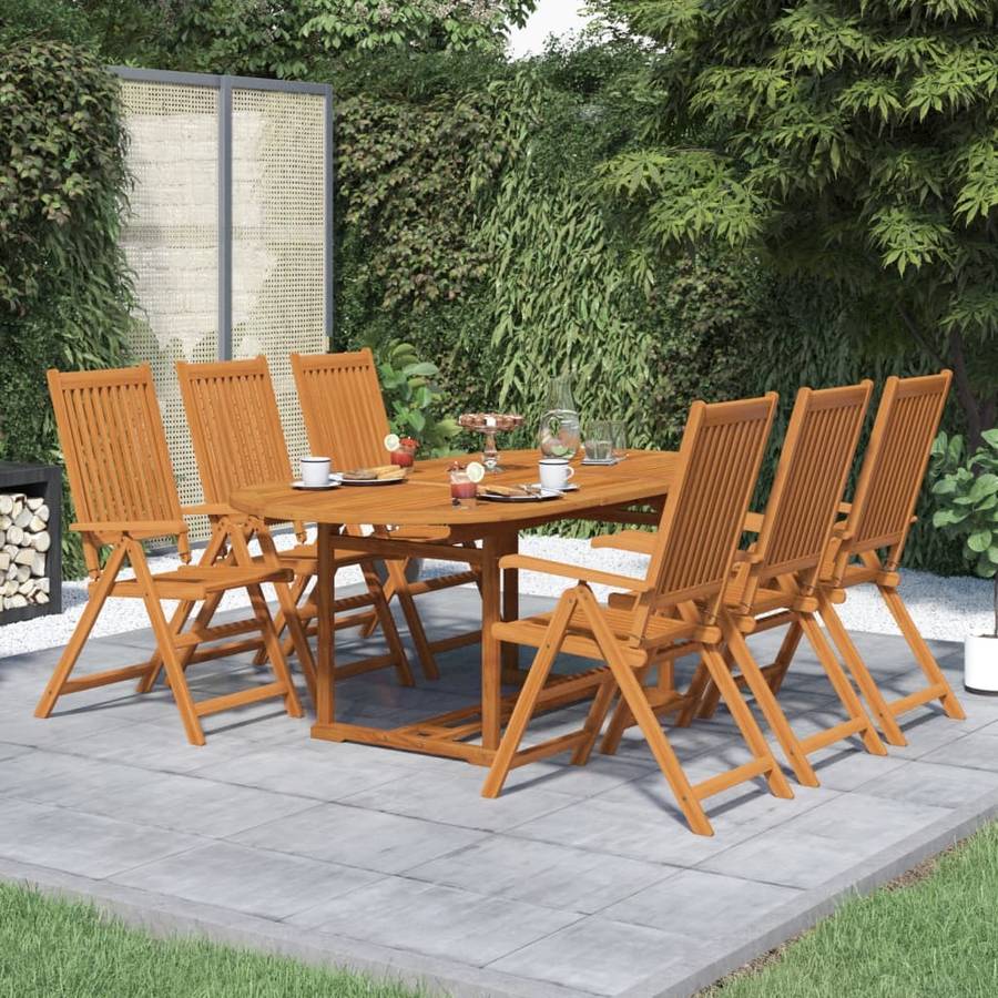 Vidaxl Comedor De mesa extensible 6 sillas madera acacia muebles patio set 7 piezas maciza conjunto cenar exterior