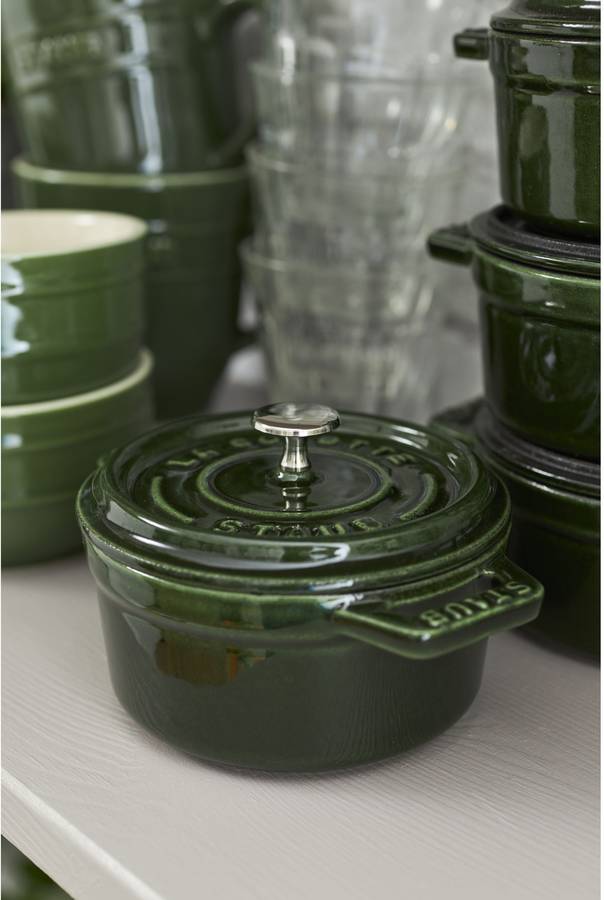 Staub Cocotte Redonda hierro fundido verde basilisco 10 cm minis cc ronde majolique basilic 1101085