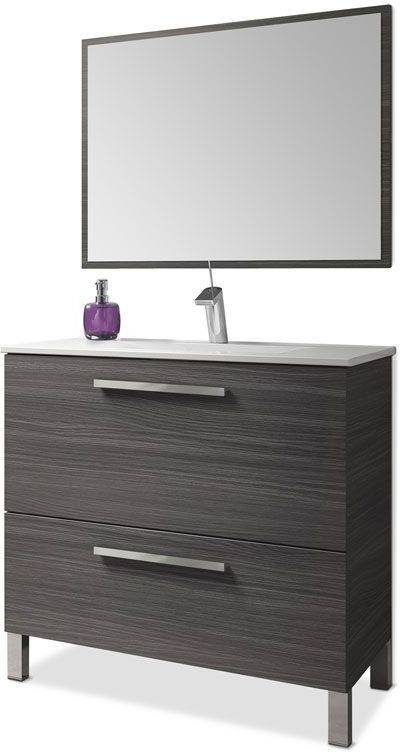 Mueble De Baño arkitmobel ceniza melamina 80 x 46 cm con 1 puerta y espejo modulo modelo urban acabado en gris medidas cajon