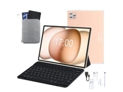 WUXIAN V62 Tablet + Teclado Bluetooth + Funda de Piel + Auriculares + Bolsa Plana (10.1''- 64GB- 4GB RAM -GPS- WiFi-4G - oro)