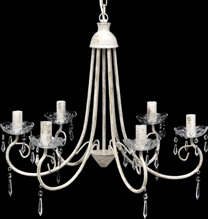 Araña De Techo blanca con cristales y cinco elegantes focos candelabro vidaxl 240w metal 55.5x46 cm colgante 6xe14