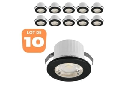 Conjunto de 10 mini manchas LED redondas negras 3W 6500K IP54 BRAYTRON