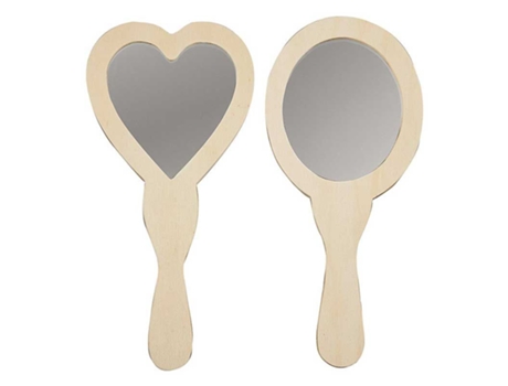 2 espejos de mano de madera, para decorar Corazón y oval - 24 cm