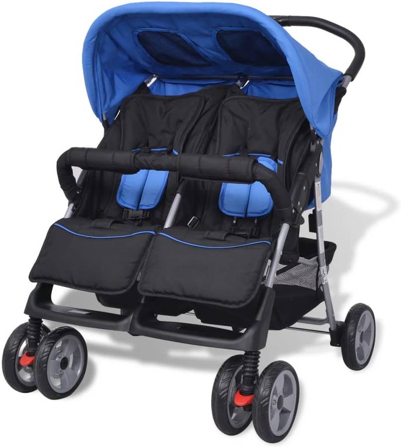 Carrito Para Gemelos de acero azul y negro bebé vidaxl