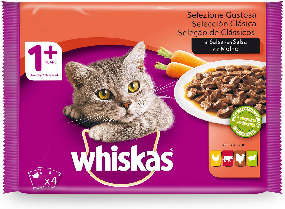 Piensos para Gatos WHISKAS (4 Un - 100g - Húmedo - Sabor: Carne)