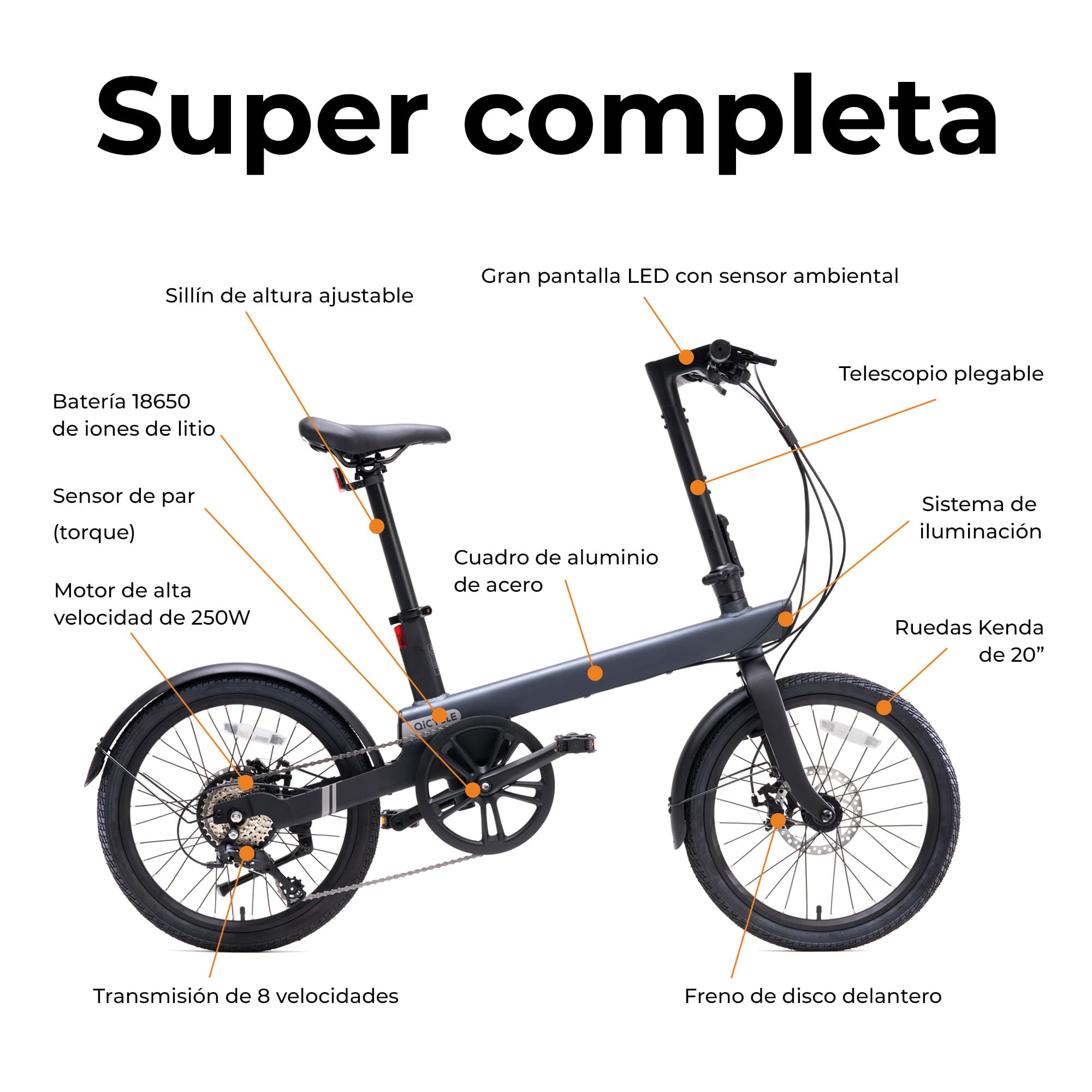 Bicicleta Eléctrica de Cuidad XIAOMI QICYCLE C2 Negro (Velocidad Máxima: 25  km/h - Autonomía: 65 km)