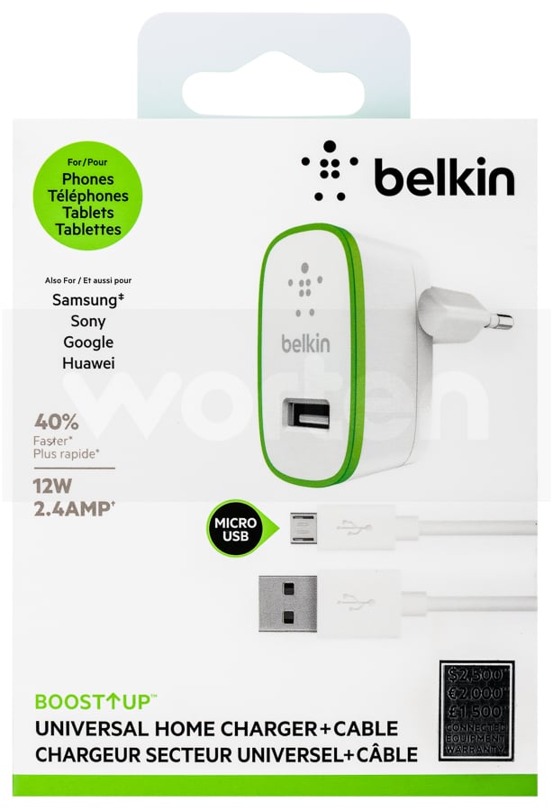 Cargador Universal Belkin con cable microusb a usba f8m886vf04 blanco f8m886vf04wht para smartphones y tabletas 12 4 1.2