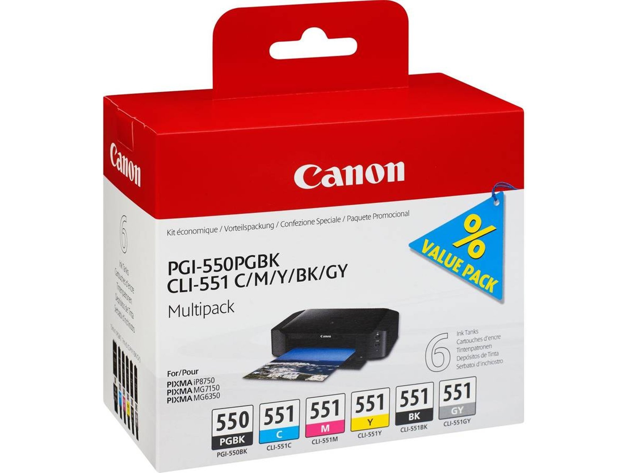 Pack 6 Cartuchos de tinta Original CANON PGI-550/CLI-551