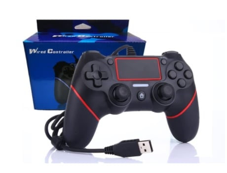 Mando de Juegos con Cable Ps4 para Playstation 4/Pro/Slim/Pc/Laptop Gamepad Joystick con Conector USB con Doble Vibración Rojo BISBISOUS