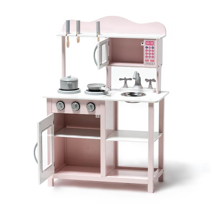 Cocina de Jugar ATAA Madera con Accesorios Rosa (Edad Mínima: 3 Años - 17,5x67x36,2 cm)