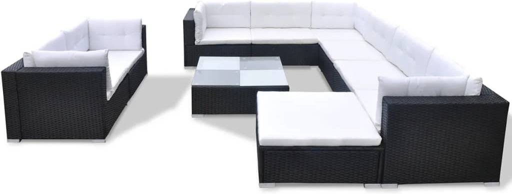 Set Muebles De vidaxl 10 piezas y cojines negro conjunto juego comedor exterior mesa sillas patio porche terraza material estilo mimbre 32 poli lounge 41876 74x74x26