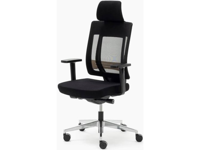 Silla de Escritorio Ejecutiva EUROMOF Montreal Negro ergonómica (Soporte cabeza - Brazos ajustables - Malla y Tejido)