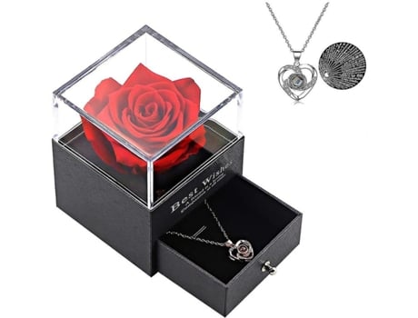 Preservado Red Real Rose With I Love You Collar en 100 idiomas regalos de flores encantados para mamá esposa novia