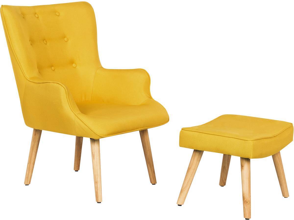 Sillón HABITAT ET JARDIN Odense (Amarillo - Madera y Tela - 73x81x92.5 cm)