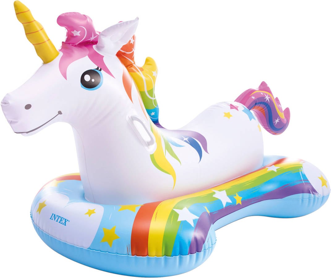 Flotador Intex Ride on unicornio blanco 163x86 cm colchoneta hinchable infantil niños inflable 1 partir de 3 años 2 163 86 82